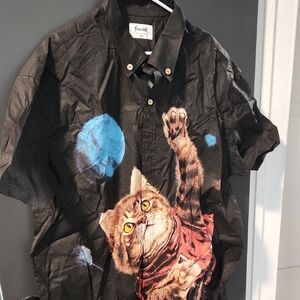 Bravado Black Shirt with Cat and Blue Ball Design